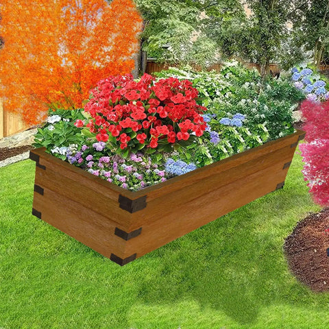 Raised garden bed reinforced with Heavy Duty L Shaped Corner Brackets For Raised Garden Beds Black Stainless Steel Angle Braces.