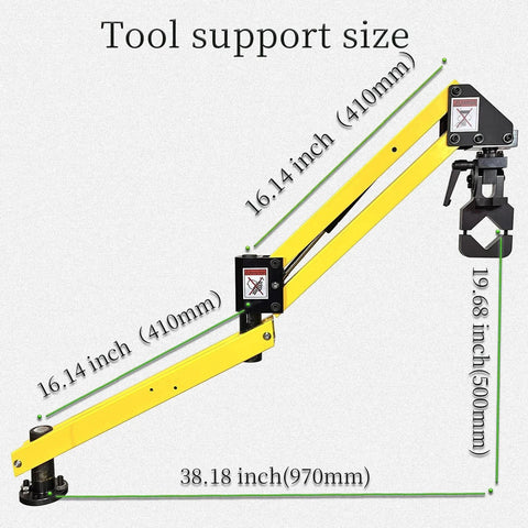 Cantilever Type Flexible Arm With 360 Degree Rotation showing dimensions of yellow arm for precise tapping and drilling