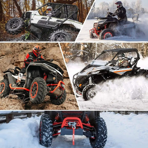 Off-road vehicles using 2500Lb 12V Electric Winch With Waterproof Steel Cable, Wired Remote Control And Mounting Plate for rugged ATV UTV recovery.