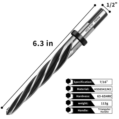 9/16 Inch Reamer Drill Bit Workhorse For Metal Steel Wood And Plastic With 1/2 Inch Non Slip Shank M2 HSS Tapered 5 Flute