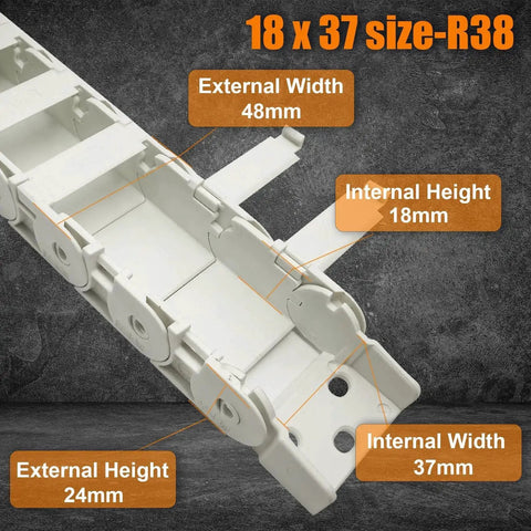 Semi Enclosed Drag Chain Cable Carrier Track Inner H X W 18 X 37 Mm White PA66 Nylon 1M For 3D Printers And CNC Rigs