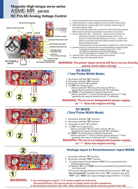 ASME-MR high-torque magnetic servo controller board, red PCB with labeled input/output ports, front view