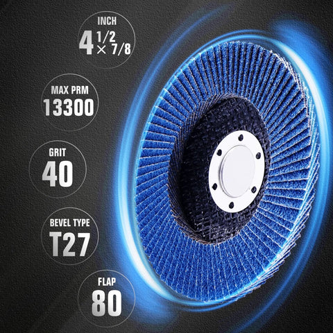 Pro Grade 40 Grit Zirconia Flap Discs For Four And A Half Inch Angle Grinder Type 27 Seven Eighths Inch Backing