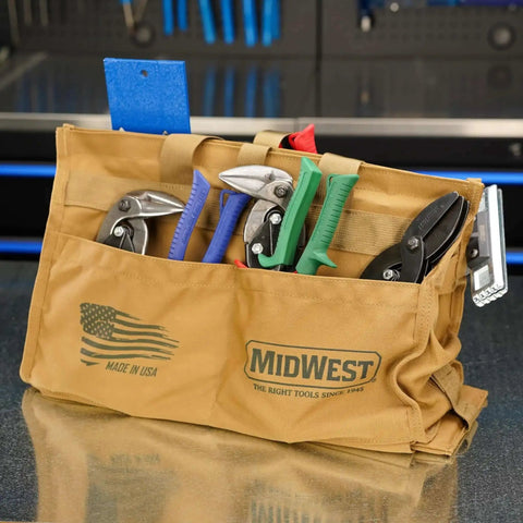 5 Piece HVAC Tool Kit With Left And Right Offset Aviation Snips, Bulldog Snip, Seamer, Scribe, and Water Repellent Tool Bag Made in USA