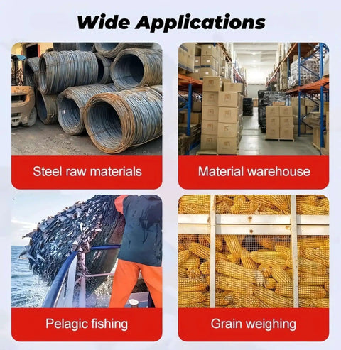 Wide applications of Heavy Duty Digital Crane Scale 1000kg 2000lb for steel materials, warehouse, fishing, grain weighing.