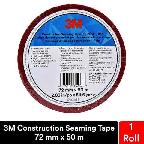 Construction Seaming Tape 8087CW, 1 Roll Red, 72 mm x 50 m Sheathing sealer, front view with label details
