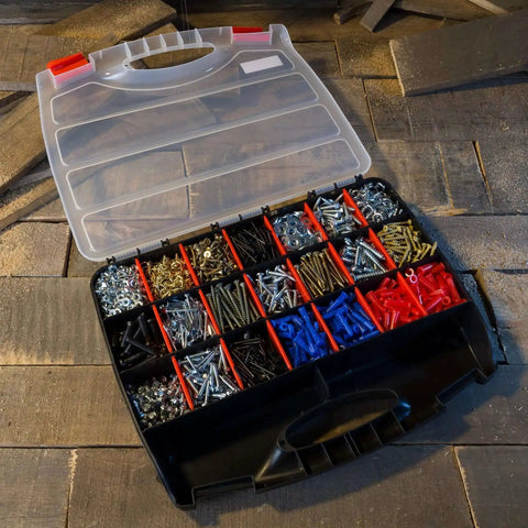 Open 23 Compartment Small Parts Organizer Box With Removable Dividers And Secure Latches For Nuts Bolts Screws Beads