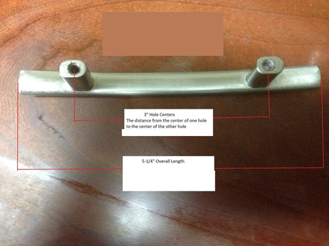 25 Pack Satin Nickel Subtle Arch Cabinet Pull Handle With 5-1/4 Inch Overall Length 7/16 Inch Width 1 Inch Projection And 3 Inch Hole Centers Includes Mounting Screws Ideal For Kitchen And Bathroom Cabinets on wooden surface with annotations