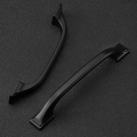 Three Pack Matte Black Cabinet Pulls Three And Three Quarters Inch Modern Arch Handles for kitchen cabinets and drawers.