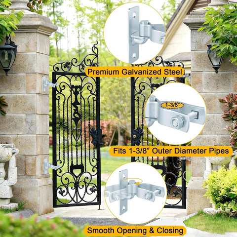 Heavy Duty Wall Mount Gate Hinges 1 3 8 Inch Galvanized Steel with Four Screws on black iron gate