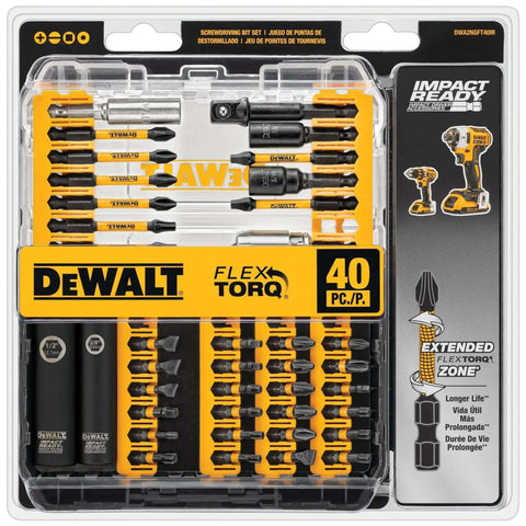 Impact Ready Flextorq 40-Piece Steel Screwdriver Bit Set By DeWalt With Extended Flextorq Zone in clear storage case