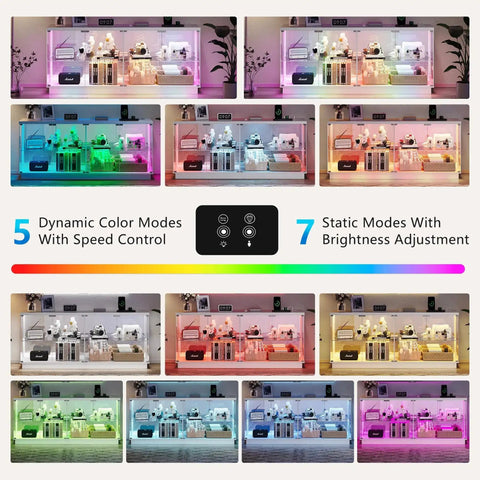 Glass Display Cabinet With Charging Station And RGB Lighting 59 Inch Tempered Clear Display Case with dynamic and static light modes