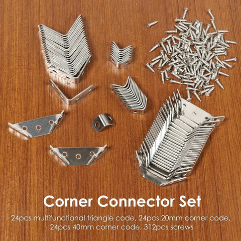 Heavy Duty Corner Bracket Set With 72 Piece Total Featuring 48 L Brackets And 24 Triangular Supports, stainless steel hardware