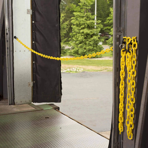 Plastic Barrier Chain In Bright Yellow With 2 Inch Link Diameter And 25 Foot Length Made From High Density Polyethylene installed at dock