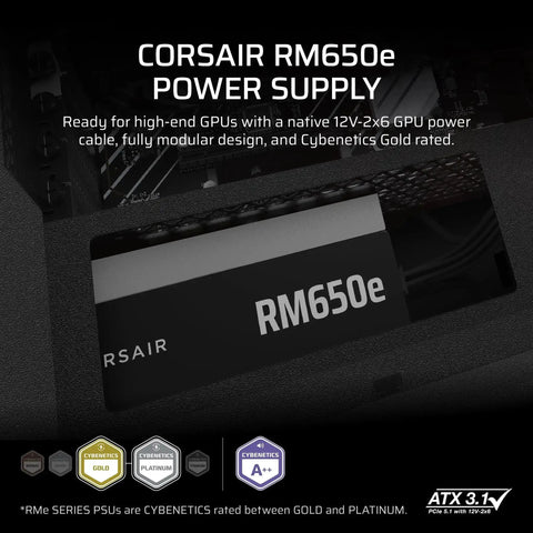 Beefed Up 650W Fully Modular ATX 3 Point 1 Power Supply With PCIe 5 Point 1 Readiness And Cybenetics Gold Efficiency, 105C Rated Capacitors, Modern Standby Mode, Quiet Cooling, Includes 12V Two By Six Pin Cable, Black