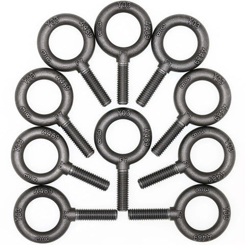 10 Pack Industrial Grade No-Shoulder Lifting Eye Bolts 3/8-16 By 1-1/4 Inch, Vertical Pull Only, Forged Carbon Steel 1035, ASME Certified