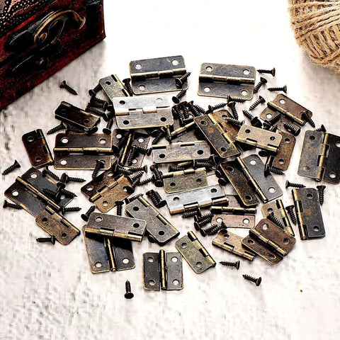 Two Size Bronze Mini Hinge Set With 60 Small Hinges And 300 7 Mm Screws In Clear Storage Box For Dollhouse Doors Cabinets Crafts