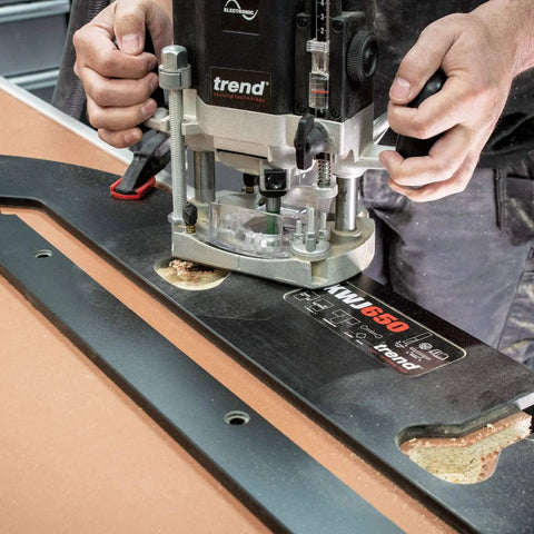 User operating Heavy Duty Kitchen Countertop Routing Jig For Twenty Five And A Half Inch Countertops With Peninsular Cut CNC