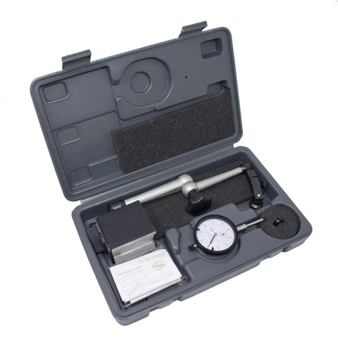 Accurate Dial Indicator With Magnetic Base Stand 0 To 1 Inch Range And 0.001 Inch Resolution DIMR-0105 in open carrying case