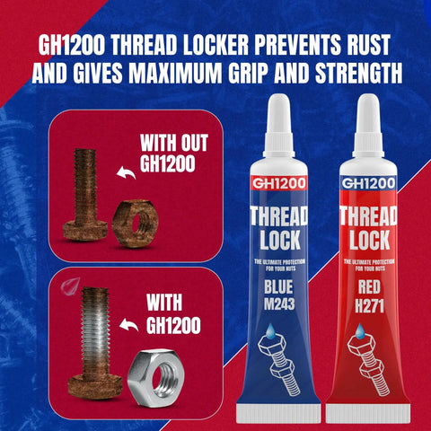 GH1200 6GX2 Pack Thread Locker Medium And Strong Strength for nuts bolts and metals beside rusted and sealed bolts