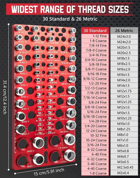 56 Thread Checker for Standard and Metric Bolts, 30 SAE and 26 Metric Size Thread Gauge with Inch and CM Ruler