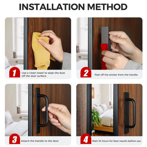 Step-by-step installation guide for Self Adhesive Cabinet Handles 5.83 Inch Black Zinc Alloy Drawer Pulls, no drilling required