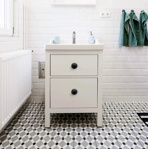 White bathroom vanity with matte black cabinet pulls 20 pack for kitchen cabinets and drawers durable stainless steel door handles and knobs