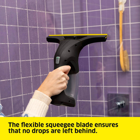 Kärcher WV 1 electric window vacuum squeegee, 10-inch blade, black handheld glass cleaner.