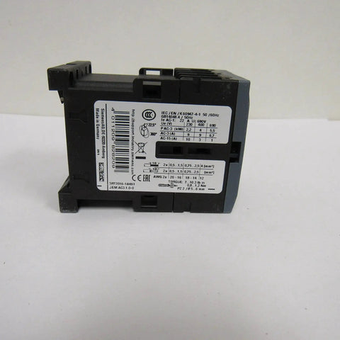 Back view of 3 Pole 9 Amp 120 Volt AC Contactor With One Normally Open Auxiliary Contact Built Tough Industrial Power Relay Model 3RT2016-1AK61 Compatible