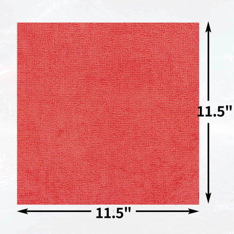 Bulk 100 Pack Microfiber Shop Towels 11.5 By 11.5 Inches Red Lint Free Non Scratch Paint Safe Cleaning Rags for detailing projects