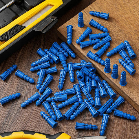 1000 Pack Blue Plastic Drywall Wall Anchors Ribbed Sizes 10 To 12 By 1 Inch For Hollow Walls And Concrete Heavy Duty