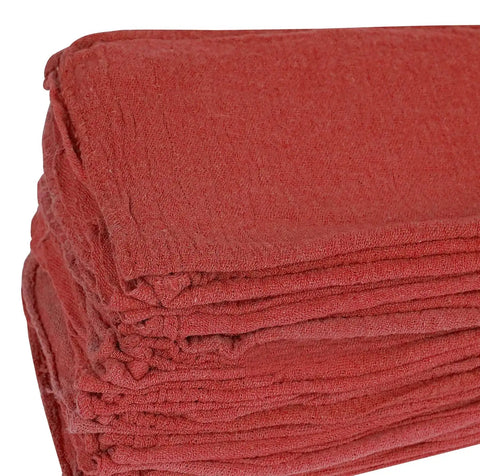 Red Linen Cotton Shop Towels Pack Of 150, 14 By 14 Inches Absorbent Cleaning Rags For Auto Shops, Garages, Industrial Jobs, And Home Use
