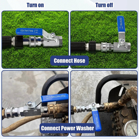 Three Eighths Inch Quick Connect Ball Valve Kit For High Pressure Washers, Stainless Steel Valve, 5000 PSI Capacity in use