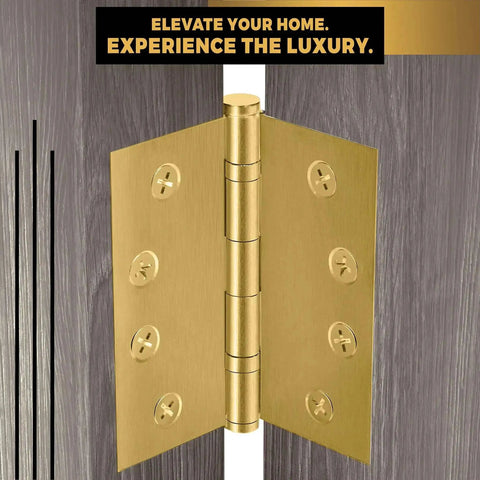 Heavy Duty Ball Bearing Door Hinges 4x4 Inch Solid Brass Matte Satin Brass With Decorative Screw On Tips, wall display