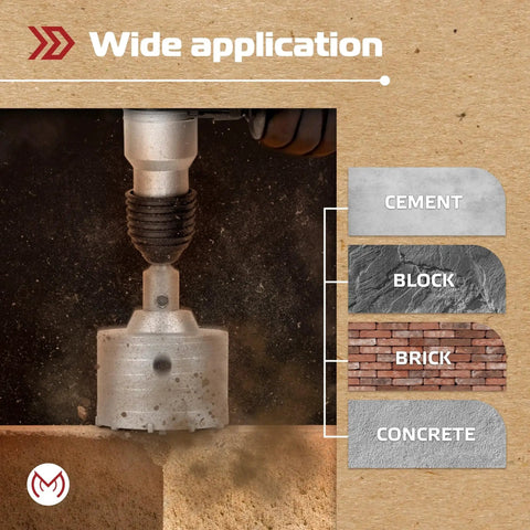 Heavy Duty 17 Piece Concrete Hole Saw Kit With SDS Plus And SDS Max Shanks For Brick Cement Block and Concrete Drilling MonoPro shown drilling into concrete.