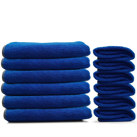 Premium Microfiber Cleaning Cloths Blue 16x16 12 Pack Reusable Non Scratch stacked display