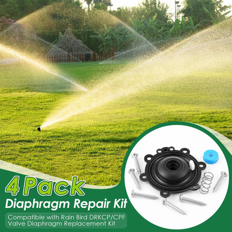 Gulfmew diaphragm repair kit 4-pack for irrigation valves; compatible with Rain Bird includes screws, springs, blue seal
