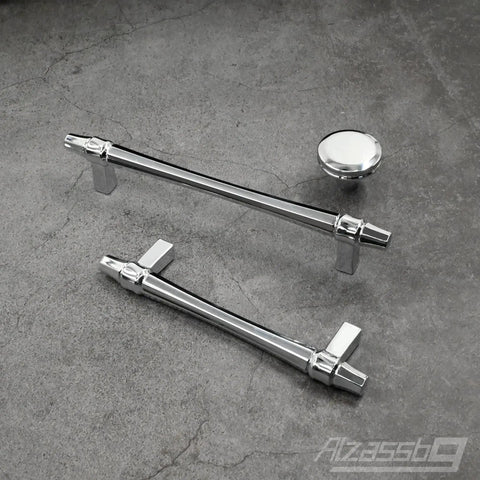 6 Pack Polished Chrome Cabinet Knobs 1-1/4 Inch Round Kitchen Hardware laid on concrete surface