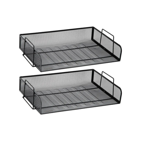 Stackable Paper Tray Desk Organizer Set Of 2 With Metal Mesh File Storage For Office Black