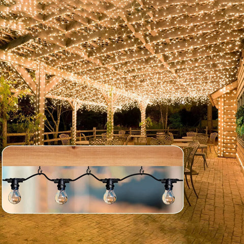 36 Piece Q Hanger Hooks With Safety Buckle for outdoor string lights and Christmas lights on patio pergola setup
