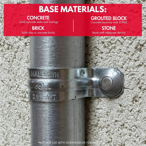 Side view of a One Quarter By One Quarter Inch Hammer Drive Concrete Anchor Nail 100 Per Box For Concrete Block And Brick With Mushroom Head Fasteners Carbon Steel Nail And Zamac Alloy Body Corrosion Resistant Tamper Proof Light Duty Fastening installed in concrete.