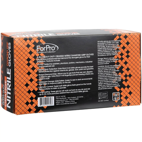 Box of Heavy Duty Nitrile Gloves 8 Mil Diamond Grip Latex Free Orange XXL 100 Count