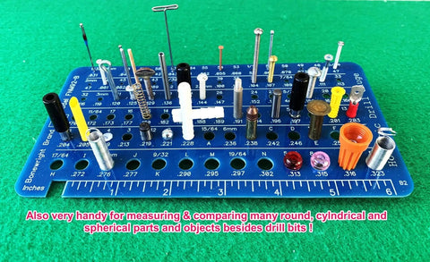 Three In One Drill Bit Gauge For Quick Bit ID With 92 Sizes From One Thirty Second Inch Up To Letter Size P on green surface