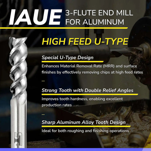 "Beefed Up Aluminum Milling End Mill With U Type High Feed Design 3 Flute Carbide Square End Mill IAUE3/8 for aluminum"