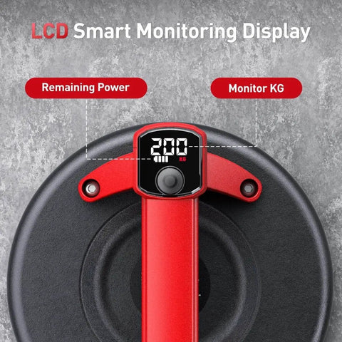 LCD display on cordless vacuum lifter for glass and tile with 21 cm NBR base 440 lbs max load heavy duty electric suction cups