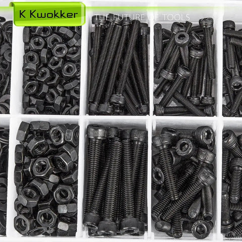 Nut And Bolt Kit With 1570Pcs M2 To M5 Hex Socket Head Screws, Nuts, Washers And Lock Washers, Zinc Plated Alloy Steel Fasteners
