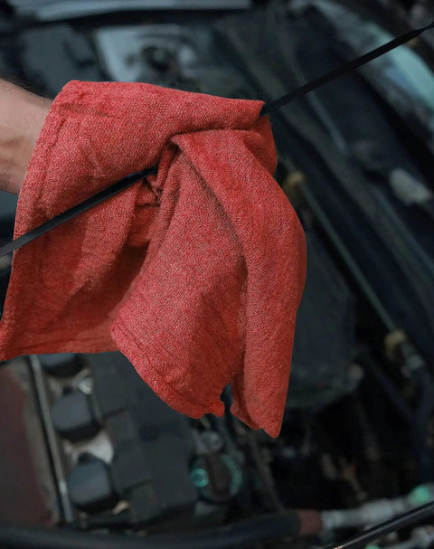 Red Linen Cotton Shop Towels Pack Of 150, 14 By 14 Inches Absorbent Cleaning Rags For Auto Shops, Garages, Industrial Jobs, And Home Use