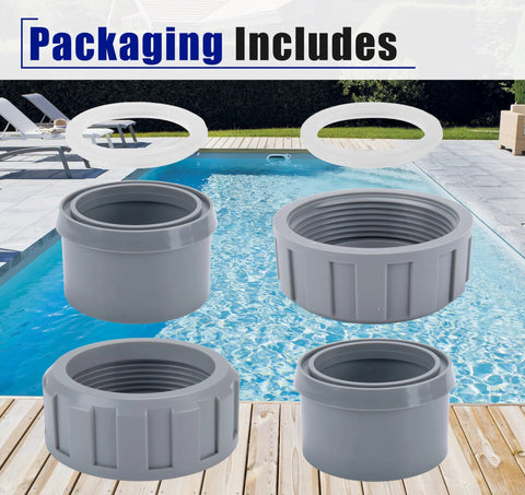 ZTTM 2-pack PVC connector with 2-nut heater flange, 2-inch, gray plastic for Raypak pool heater parts