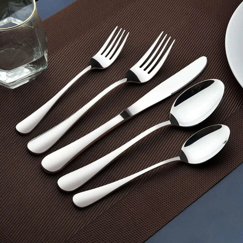 40 Piece Heavy Duty Stainless Steel Flatware Set For 8 Includes Steak Knife, Dinner Forks, Salad Forks, Dinner Spoons, And Teaspoons