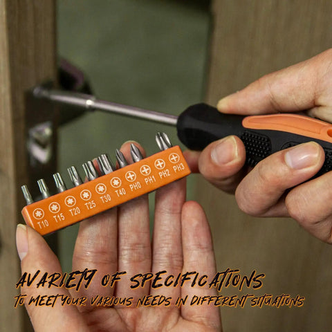 Hands using screwdriver from 39 Piece Home Tool Set With Plastic Toolbox Storage Case Orange For DIY Projects And Everyday Household Repairs